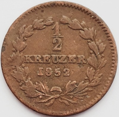 2443 Germania Baden &amp;frac12; Kreuzer 1852 Leopold I km 213 foto