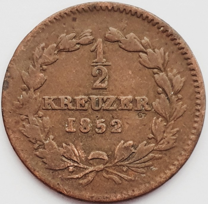 2443 Germania Baden &frac12; Kreuzer 1852 Leopold I km 213