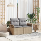 Sofa de grădină pentru 2 persoane vidaXL cu perne Bej din poli-ratan