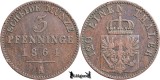 1864 A, 3 Pfenninge - Vilhelm I - Regatul Prusiei | KM 482