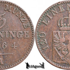 1864 A, 3 Pfenninge - Vilhelm I - Regatul Prusiei | KM 482