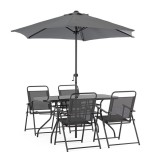 Cumpara ieftin Set mobilier gradina cu umbrela soare otel gri charcoal Pompei 140x80x72 cm, 63x56.5x87x42x60 cm, 240x230 cm