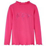 Tricou pentru copii cu m&acirc;neci lungi, roz aprins, 128, vidaXL