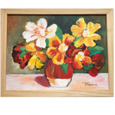 E53. Tablou, Vaza de flori, 2021, acrilic pe carton panzat, inramat, 20x26cm