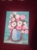 TABLOU PE PANZA CU SASIU NOU 30X40 CM VAS CU FLORI PRET DOAR 20 LEI