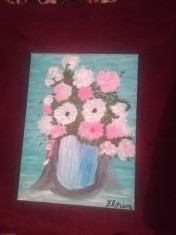 TABLOU PE PANZA CU SASIU NOU 30X40 CM VAS CU FLORI PRET DOAR 20 LEI