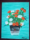 TABLOU PE PANZA CU SASIU NOU 30 X 40 CM VAS CU GAROAFE PRET DOAR 10 LEI