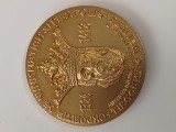 Medalie bronz aurit , EXPOZITIA DE NUMISMATICA SI FILATELIE , Targoviste ,mai 1978 . Omagiu domnitorului Mircea Cel Batran ,1386-1418