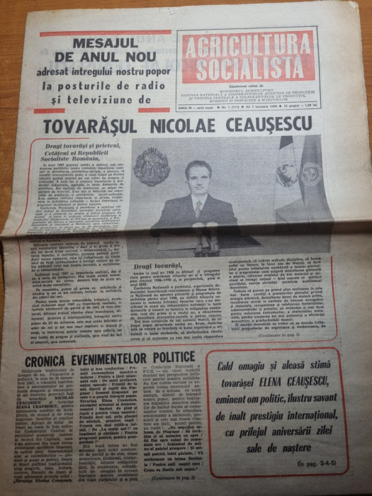ziarul agricultura socialista 7 ianuarie 1988-ziua de nastere a elenei ceausescu