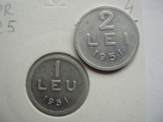 ROMANIA - SET 1 LEU 1951 AL + 2 LEI 1951 AL , AUNC , LCP1.124