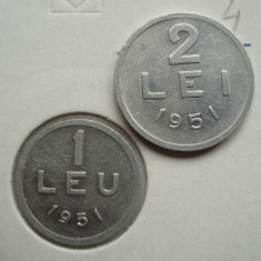 ROMANIA - SET 1LEU + 2LEI 1951 AL , AUNC + SET FALSE 1LEU + 2LEI 1952, LCP1.124