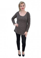Bluza fashion din tricot cu design impletit, de culoare maro inchis foto