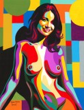 Don't Worry, Be Happy! - Pictura erotic pop art, tempera pe carton special, arta erotica 27 x 35 cm, certificat de autenticitate
