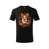 Tricou Personalizat Corgi de Halloween , Design Cu Dovleci pentru Copii