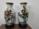 2 vaze cloisonne China, anii 60, mari dimensiuni, h 23/26 cm fara/cu suport