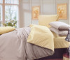 Lenjerie de pat matrimonial cu husa elastic pat si fata perna patrata, Magnolia, bumbac ranforce, gramaj tesatura 120 g/mp, gri/crem