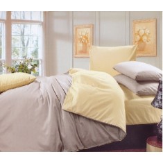 Lenjerie de pat pentru o persoana cu husa de perna dreptunghiulara, Magnolia, bumbac ranforce, gramaj tesatura 120 g/mp, gri/crem