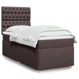 vidaXL Pat box spring cu saltea, maro &icirc;nchis, 100x200 cm, textil