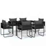 Set de servit masa pentru gradina, 7 piese, negru