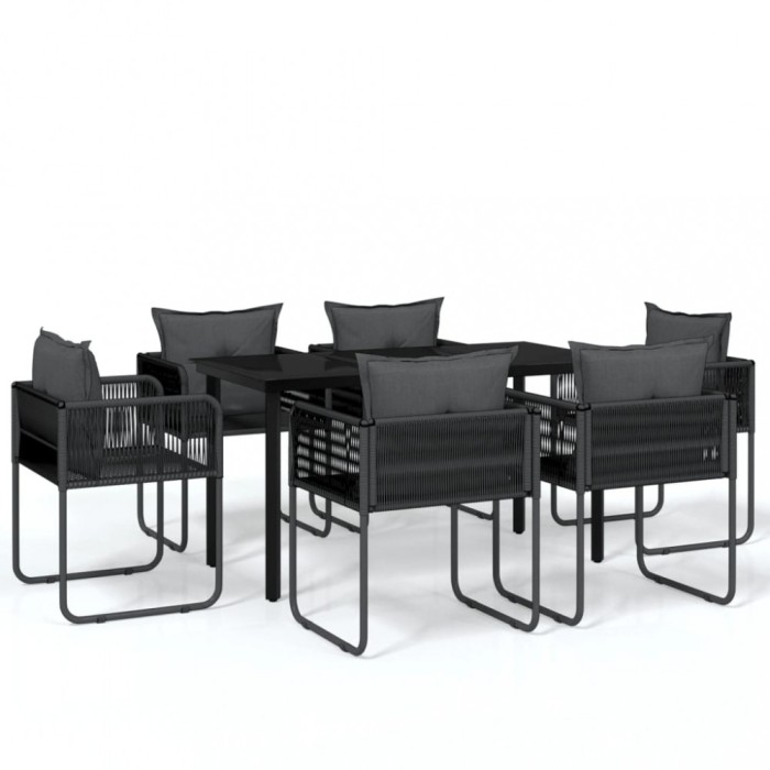 Set de servit masa pentru gradina, 7 piese, negru