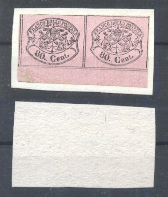 Italy Church State 1867 2 x Coat of arms in block on paper 80C Mi.18 MH AM.530 foto