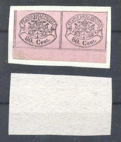 Italy Church State 1867 2 x Coat of arms in block on paper 80C Mi.18 MH AM.530