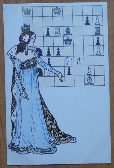 Carte postala cromolitografiata , sah , inceput de secol 20