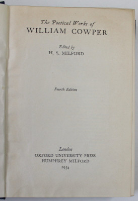 THE POETICAL WORKS OF WILLIAM COWPER , edited by H.S. MILFORD , 1934 foto