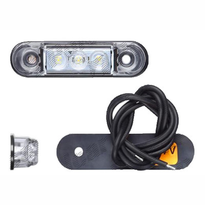 Lampa pozitie gabarit 12/24V; cu cablu; oval; montare surub cu spatiu 45mm; 3xLED; alb; Latime: 65 mm; Inaltime: 17 mm; adancime: 14 mm; foto