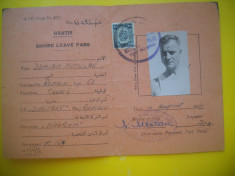 HOPCT SHORE LEAVE PASS-PERMIS MARINAR TRECERE PORT ALEXANDRIA EGIPT 1957 foto