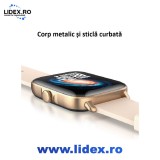 Smartwatch modern GIDA-CRIS Y22 GC166 cu ecran TFT de 1.7" crem si carcasa metalica, notificari apel si retele sociale, monitorizare ritm cardiac si d