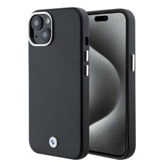 Husa pentru iPhone 15 Plus - BMW Leather Signature Wrapped Metal MagSafe (BMHMP15M23PUFWK) - Black