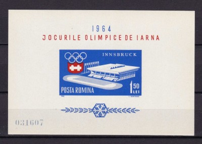 ✅RO 1963 LP 572 &amp;quot;J.O Innsbruck &amp;quot; - colita nedantelata ,MNH foto