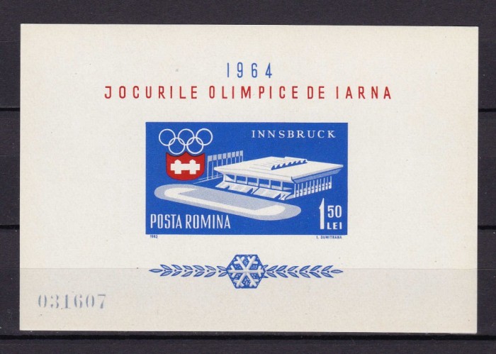 ✅RO 1963 LP 572 &quot;J.O Innsbruck &quot; - colita nedantelata ,MNH