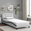 Cadru de pat cu tăblie alb și negru 90x190 cm piele artificială