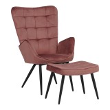 Cumpara ieftin Fotoliu cu taburet Dorita catifea mar rottan picior negru metalic 68.5x76x103 cm