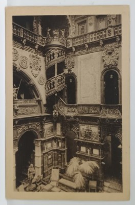 HALL , CASTEL PELES , SINAIA , CARTE POSTALA , INTERBELICA foto