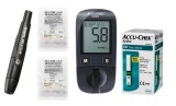 Set glucometru Accu Chek Active Plus cu 60 teste de glicemie, 60 ace Softclix si apart de intepat, negru