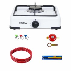 Pachet aragaz 1 ochi 28x28 cm cu ceas, furtun gaz 2m si aprinzator alb