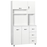 Homcom Bufet &Icirc;nalt pentru Bucătărie, Dulap cu Sertare și Dulapioare, Rafturi Deschise pentru Microunde, 100x39.5x183.5cm, Alb | Aosom Romania