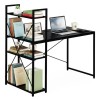 Birou pentru computer ModernHome stil Loft, negru, 120x60 cm, cu 3 rafturi, cadru metalic, PAL