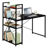 Birou pentru computer, masa loft, negru, stil tineresc, cu rafturi, 120x60 cm ModernHome