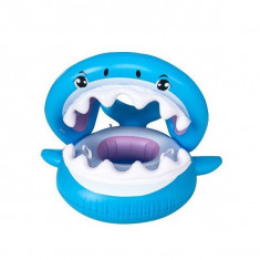 Colac de inot gonflabil pentru copii, Albastru, Model Rechin, 90 cm, Flippy