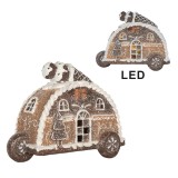 Cumpara ieftin Decoratiune Craciun Masinuta polirasina maro alba cu led 21x11x16 cm