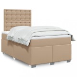 VidaXL Pat box spring cu saltea, cappuccino, 120x190cm piele ecologică