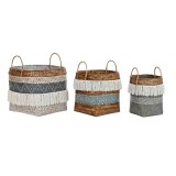 Set de Coșuri DKD Home Decor Alb Gri Natural Bambus