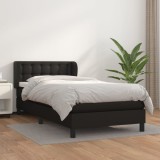 VidaXL Pat box spring cu saltea, negru, 90x190 cm, piele ecologică