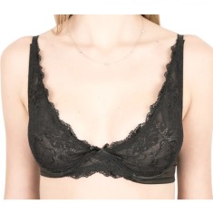 Sutien Triunghi din Dantelă Fină și Microfibră S107 - 80B - Negru