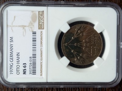 MONEDA GERMANIA - 5 MARK 1979, LIT. G - OTTO HAHN, GRADATA NGC - MS63 foto