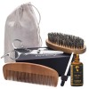 Kit profesional pentru ingrijirea barbii, set complet cu ulei hidratant, pieptene si perie din lemn, foarfeca din otel inoxidabil, sac de depozitare